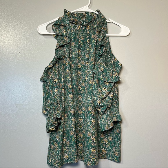 Max Studio Boho Floral Blouse Medium Green Cold Shoulder Cottagecore Top Sz S - Picture 1 of 10
